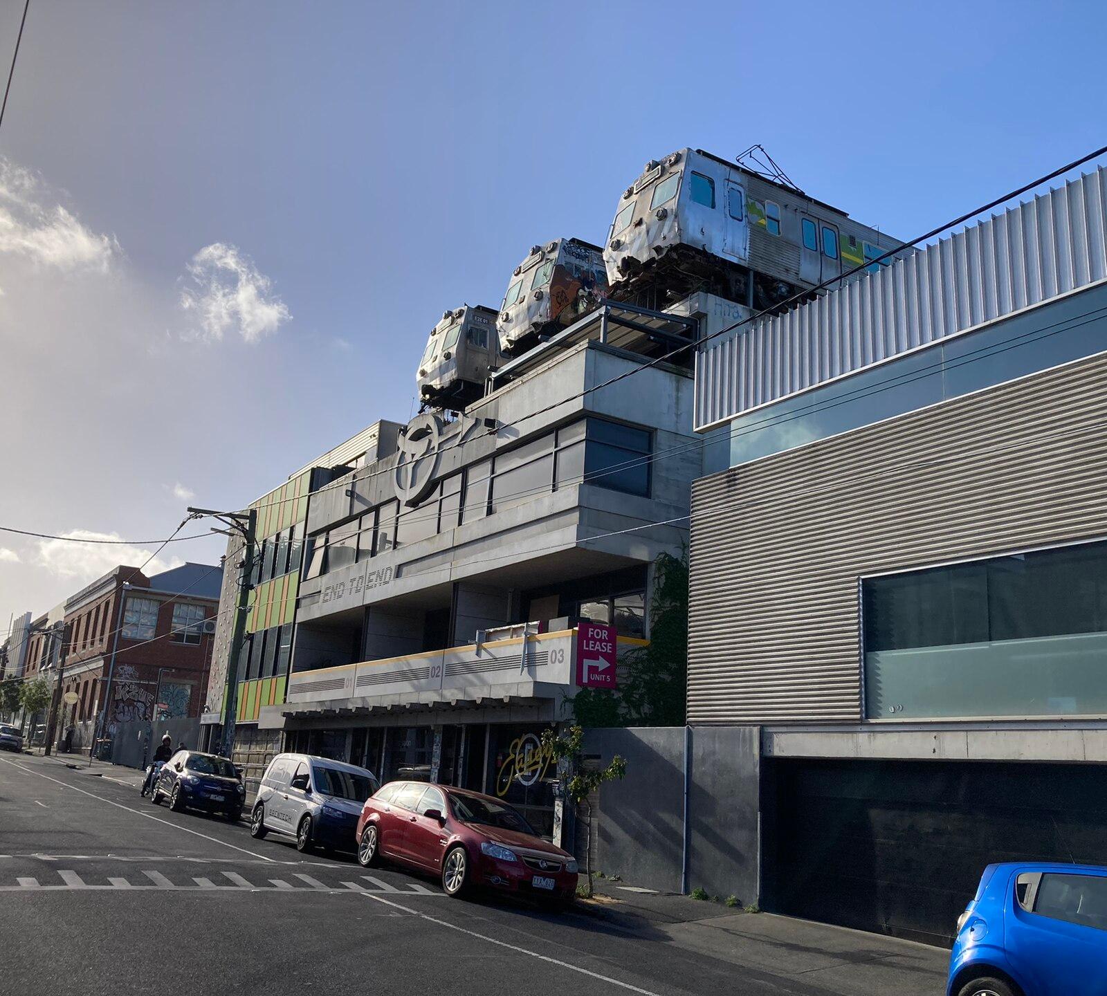 Hitachi trains Easey's rooftop Collingwood February 2024