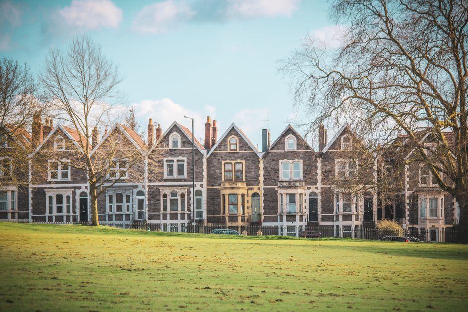 Lawn in Park near Terraced Houses