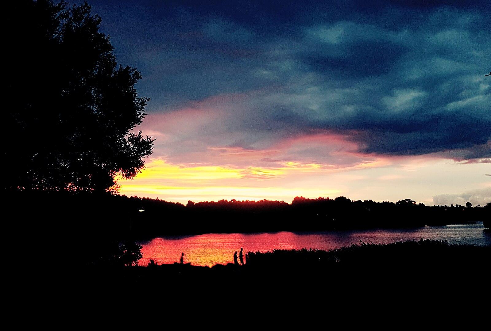 Sunset reflection with clouds