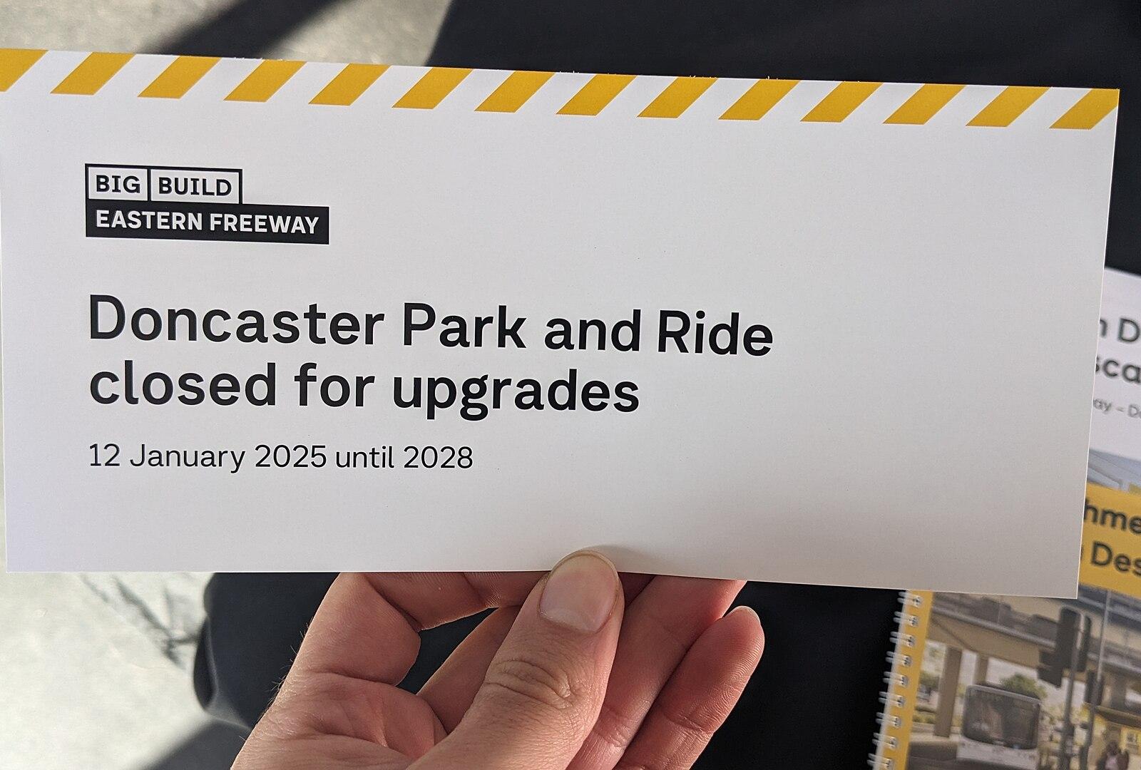 Information brochure for closure of Doncaster Park and Ride prior to demolition in Doncaster, Melbourne
