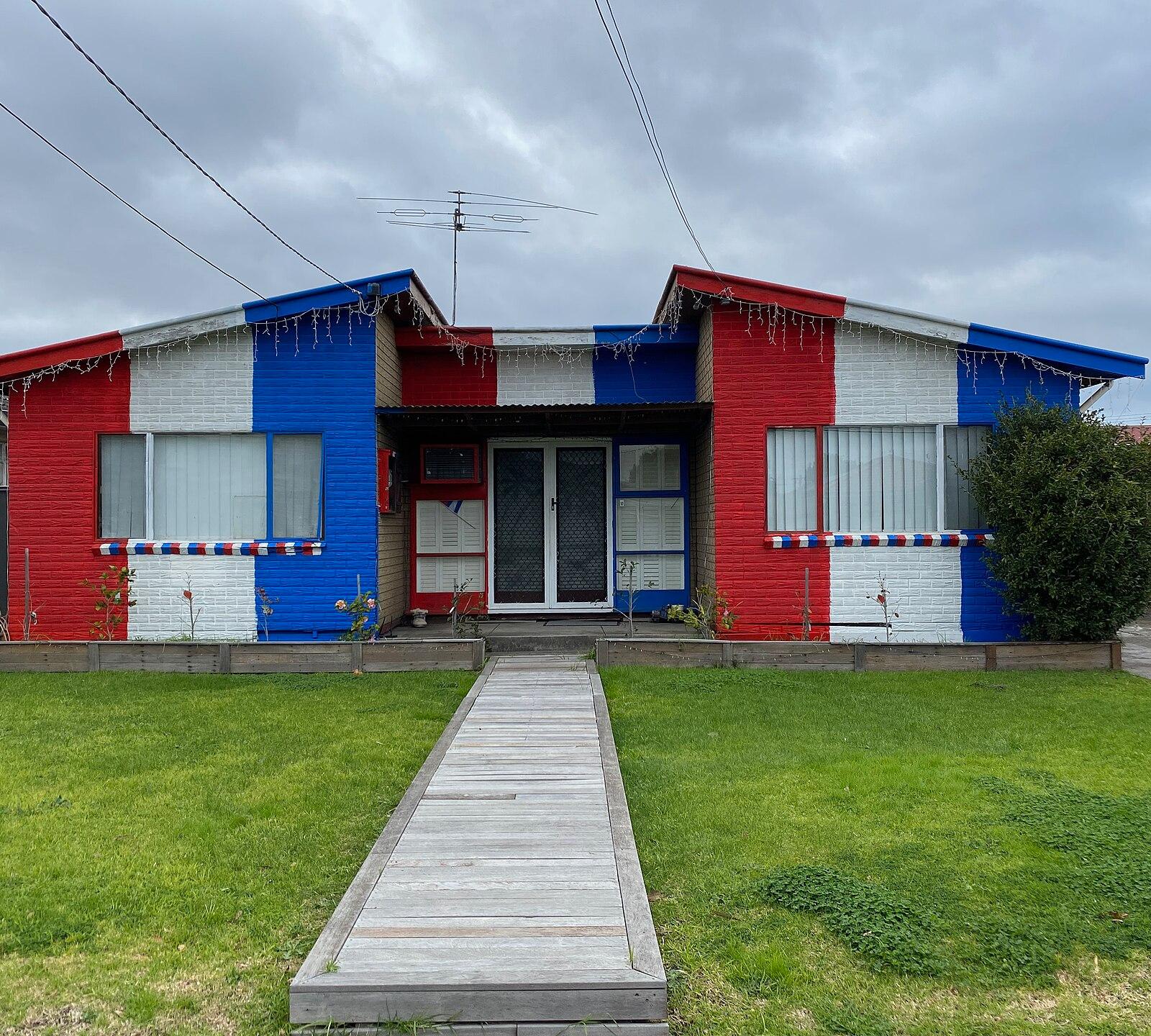 House painted in Western Bulldogs team colours, Melbourne